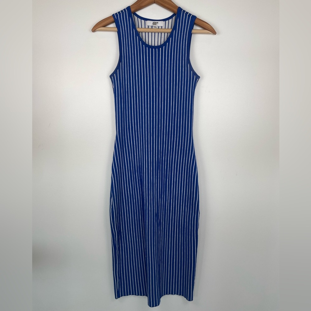 Jason Wu Blue Pinstripe Sleeveless Knit Midi Dress XS Modern Minimalist